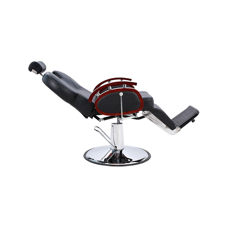 HZ8705B Черное парикмахерское кресло с деревянным поручнем и гидравлическим откидыванием спинки